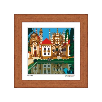 Quadro decorativo com ilustração de edifício arquitetónico e reflexo na água