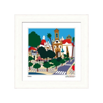 Quadro ilustrativo colorido de Faro com moldura branca