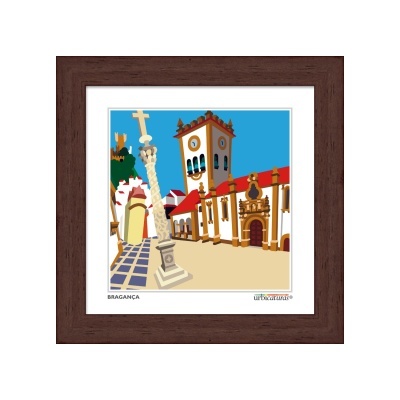 Gravura ilustrativa da cidade de Bragança emoldurada