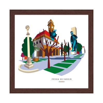 Quadro decorativo com arte da cidade de Póvoa de Varzim em moldura de madeira