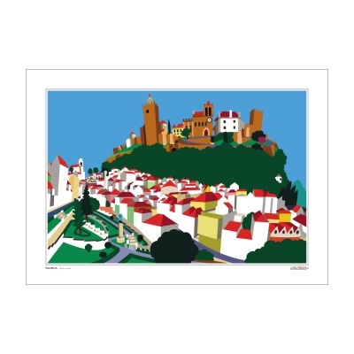 Ilustração digital de cidade antiga com casas e castelos coloridos