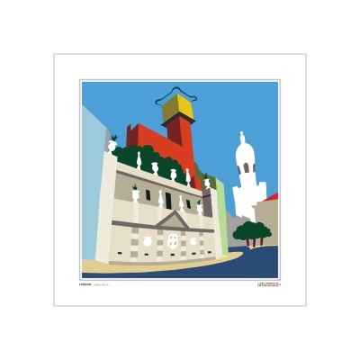 Ilustração colorida da arquitetura do Castelo da Vila em Lisboa