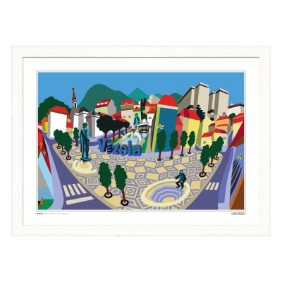 Obra de arte digital colorida da praça Vizela emoldurada