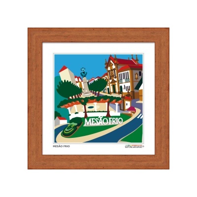 Quadro ilustrativo de Mesão Frio com moldura de madeira castanha