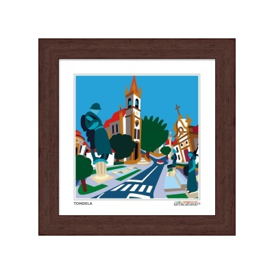 Quadro emoldurado com ilustração colorida de praça em Tondela