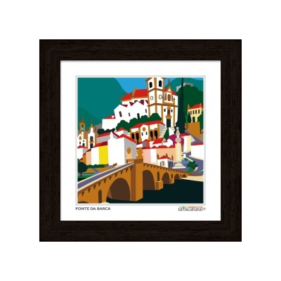 Ilustração colorida da Ponte da Barca emoldurada