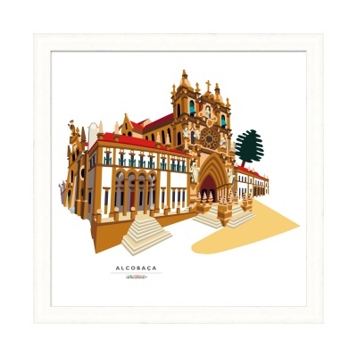Quadro decorativo do Mosteiro de Alcobaça com moldura branca