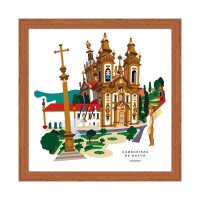 Ilustração igreja barroca Cabeceiras de Basto com cruz e jardins