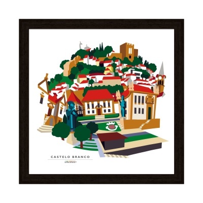 Ilustração estilizada de Castelo Branco com edifícios e castelo