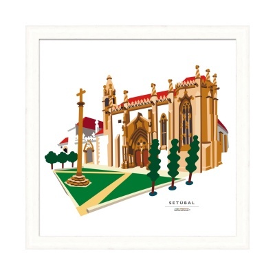 Ilustração Igreja de São Julião Setúbal em moldura branca