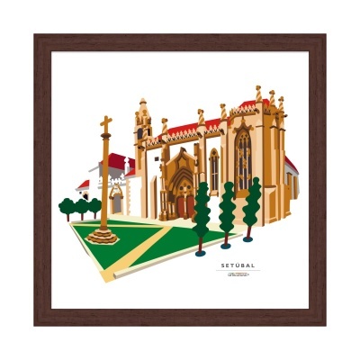 Quadro com ilustração da igreja de Setúbal em estilo artístico