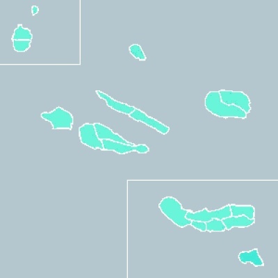 Mapa colorido dos Açores num fundo cinzento