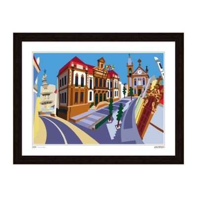 Quadro decorativo com arte digital de rua e edifícios históricos