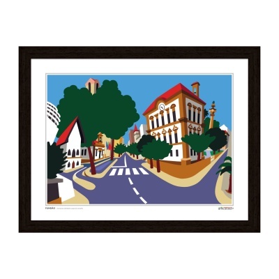 Ilustração digital urbana colorida emoldurada