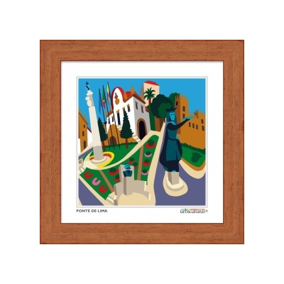 Quadro ilustrativo de Ponte de Lima com moldura castanha
