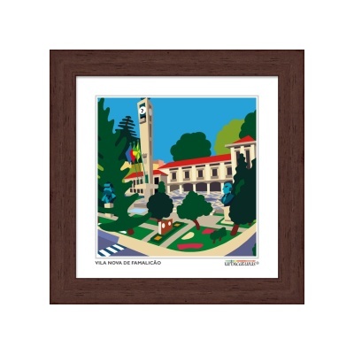 Quadro decorativo com ilustração de edifício e torre em Vila Nova de Famalicão