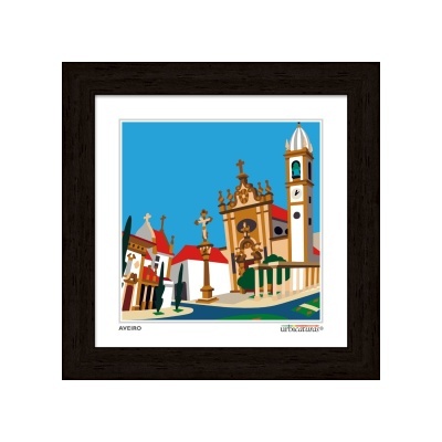 Quadro emoldurado com ilustração arquitetónica colorida de Aveiro
