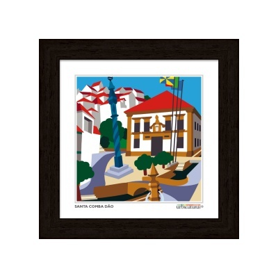 Quadro emoldurado com imagem colorida de praça em Santa Comba Dão