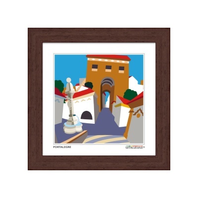 quadro emoldurado com pintura digital de cena urbana em Portalegre