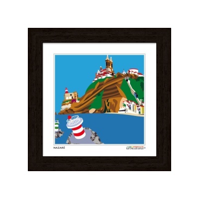 Quadro decorativo com ilustração do farol e santuário da Nazaré.
