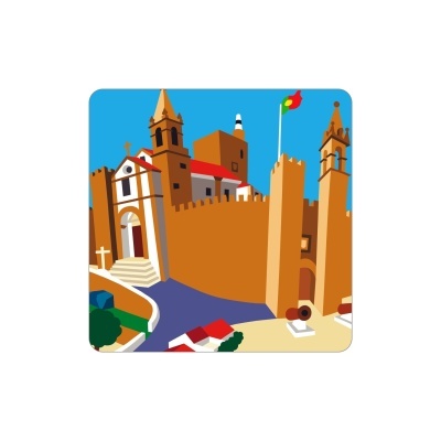 Ilustração de castelo ou fortaleza com bandeira de Portugal no topo