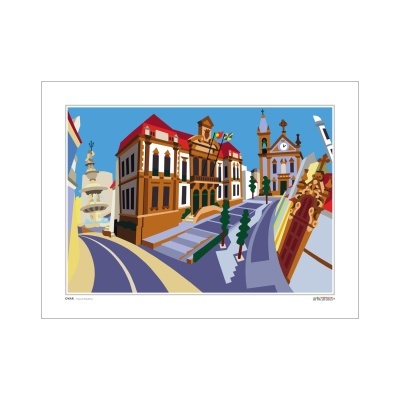 Ilustração colorida de rua urbana com edifícios e calçadas.