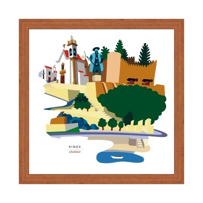 Ilustração de Sines numa moldura de madeira