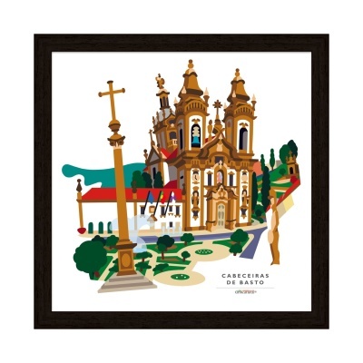 Ilustração do Santuário de Nossa Senhora da Lapa em Cabeceiras de Basto em moldura preta