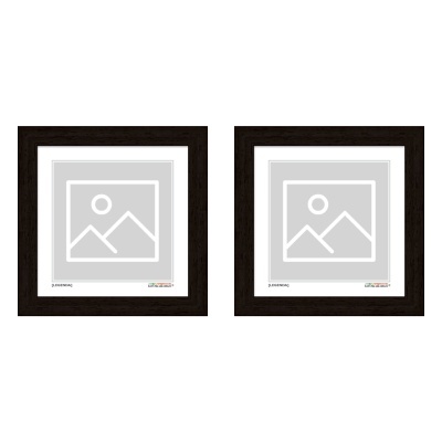 Dois quadros com moldura em madeira escura e espaço para fotografia