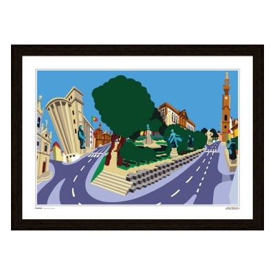 Quadro decorativo com paisagem urbana colorida