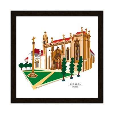 Ilustração artística da igreja de Setúbal emoldurada