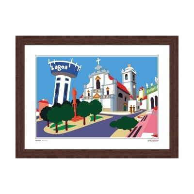 Ilustração colorida de paisagem urbana com reservatório de água 'Lagoa'