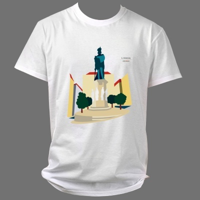 T-shirt branca com estampa de monumento em Lisboa, texto LISBOA urbiature®