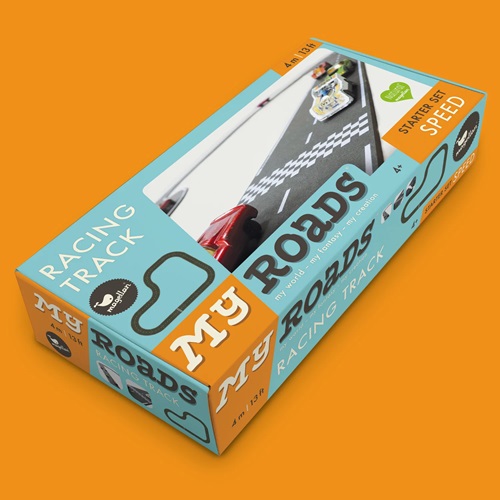 MyRoads - Racing Track caixa de jogo de pista de corrida My Roads sobre fundo amarelo