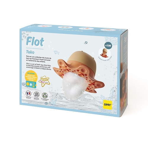 Tako O Polvo - Brinquedo p/ o Banho Brinquedo de banho Flot Tako em forma de polvo dentro de embalagem azul clara