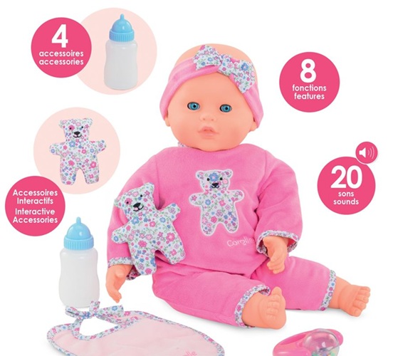 Bebé Lucille Interativo 42cm - Corolle Boneca bebé com pijama rosa e acessórios de bebé incluídos