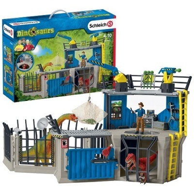 Conjunto de jogo Dinosaurs da Schleich com dinossauros e figuras numa estrutura de brincadeira