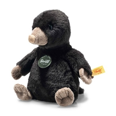 Pelúcia de ornitorrinco preto e castanho claro com etiquetas STEIFF