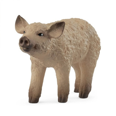 Figura de porco com textura de pêlo bege e castanho escuro