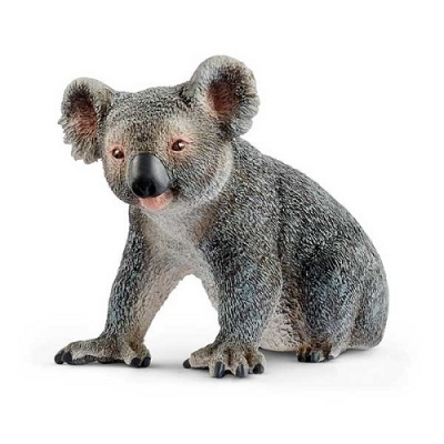 Figura de koala cinzenta e branca em fundo branco