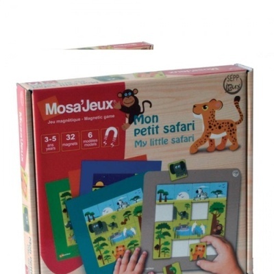 Caixa do jogo magnético Mosa'Jeux Mon petit safari com imagens de animais do safari