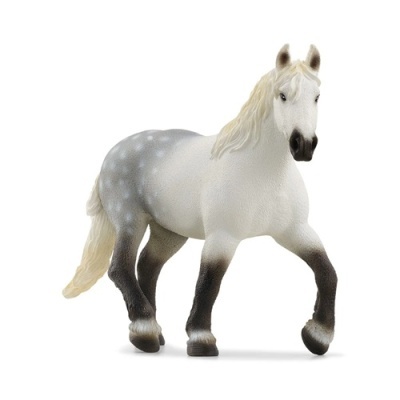 Figura de cavalo branco e cinza em pose de galope