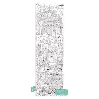 Pano de mesa para colorir em preto e branco com caixa azul