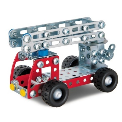 modelo metálico de camião de bombeiros vermelho com rodas pretas e barras prateadas