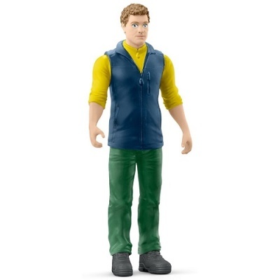 Figura de ação masculina com colete azul e calças verdes