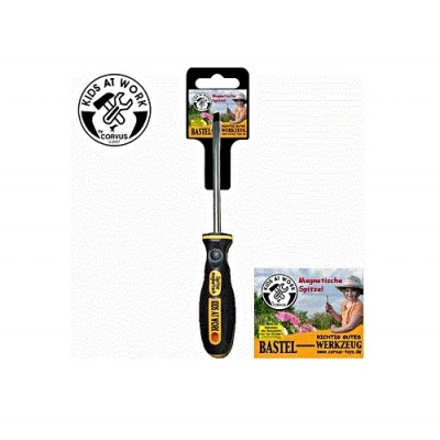 Chave de fendas com cabo preto e amarelo em embalagem