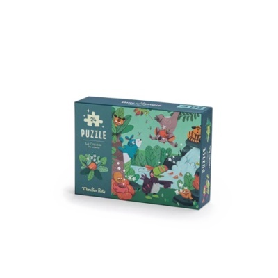 Caixa de puzzle com 24 peças e ilustração de animais da floresta