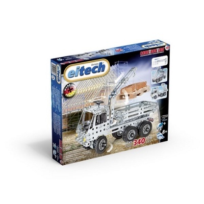 Caixa do conjunto de construção Eitech com modelo de camião de carga e grua metálico