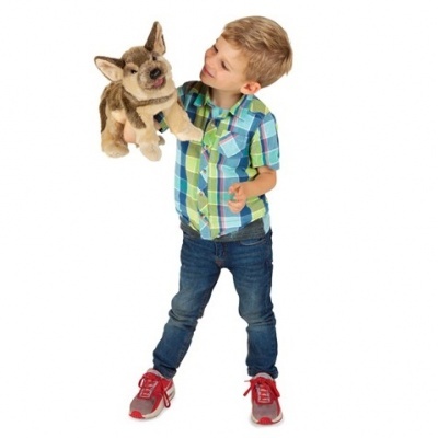 Criança com marioneta de cão