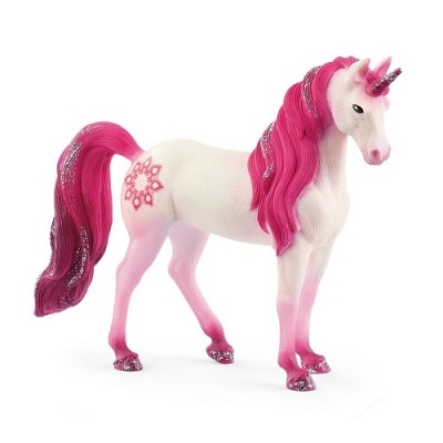 Figura de unicórnio branco com rosa e brilhos prateados